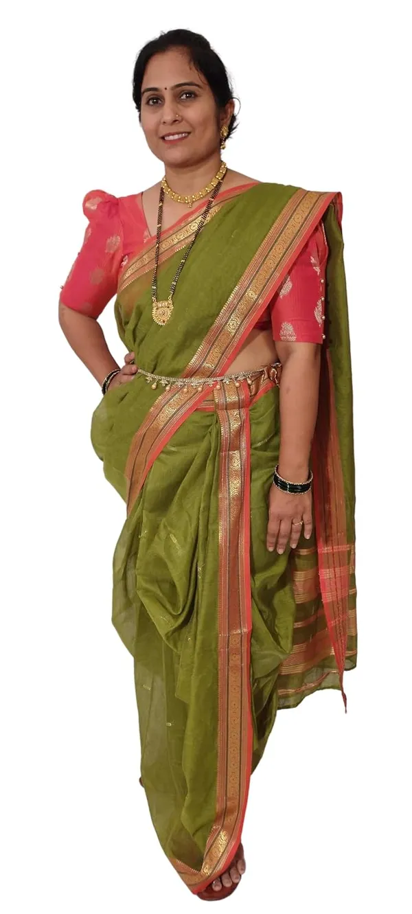 Mehendi_Acrylic_Pure_Cotton_Premium_&_Elegant_Peshwai_Nauwari_Saree_Without_Blouse_Piece_For_Women