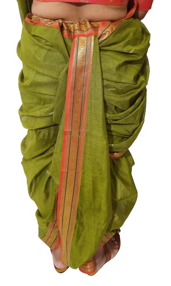 Mehendi_Acrylic_Pure_Cotton_Premium_&_Elegant_Peshwai_Nauwari_Saree_Without_Blouse_Piece_For_Women