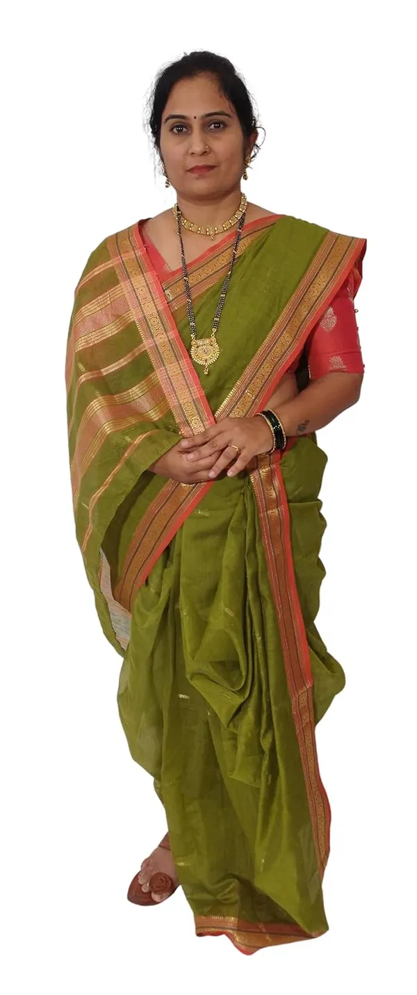 Mehendi_Acrylic_Pure_Cotton_Premium_&_Elegant_Peshwai_Nauwari_Saree_Without_Blouse_Piece_For_Women
