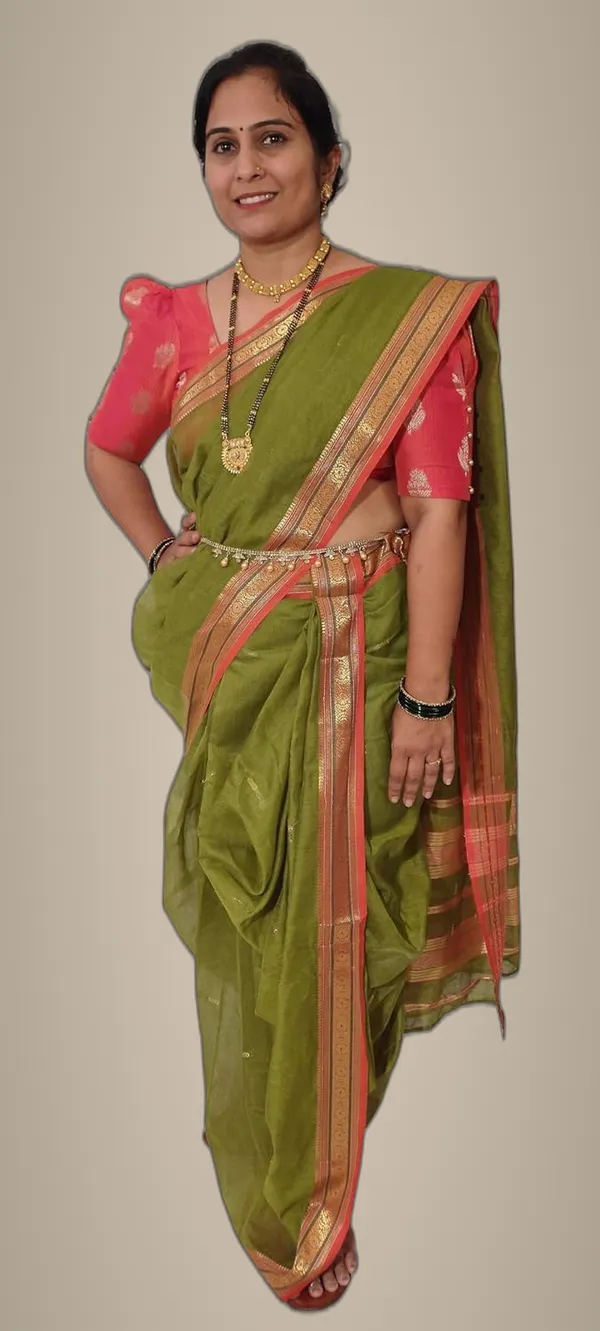 Mehendi_Acrylic_Pure_Cotton_Premium_&_Elegant_Peshwai_Nauwari_Saree_Without_Blouse_Piece_For_Women