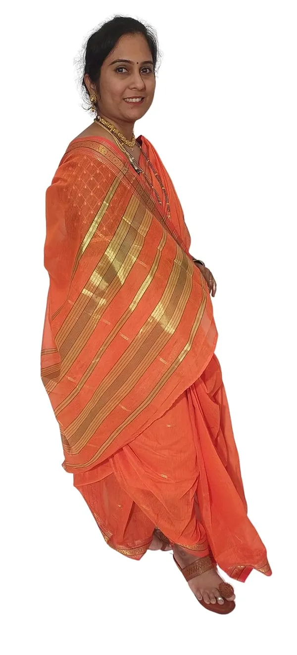 Orange_Acrylic_Pure_Cotton_Premium_&_Elegant_Peshwai_Nauwari_Saree_Without_Blouse_Piece_For_Women