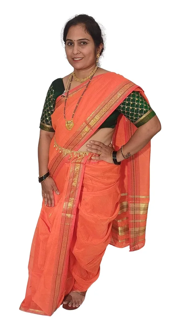 Orange_Acrylic_Pure_Cotton_Premium_&_Elegant_Peshwai_Nauwari_Saree_Without_Blouse_Piece_For_Women