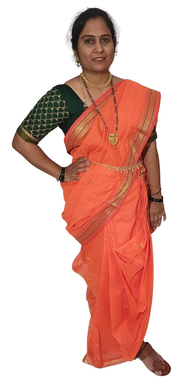Orange_Acrylic_Pure_Cotton_Premium_&_Elegant_Peshwai_Nauwari_Saree_Without_Blouse_Piece_For_Women