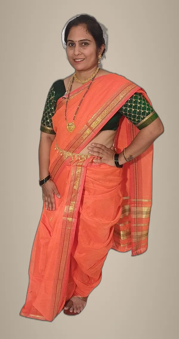 Orange_Acrylic_Pure_Cotton_Premium_&_Elegant_Peshwai_Nauwari_Saree_Without_Blouse_Piece_For_Women