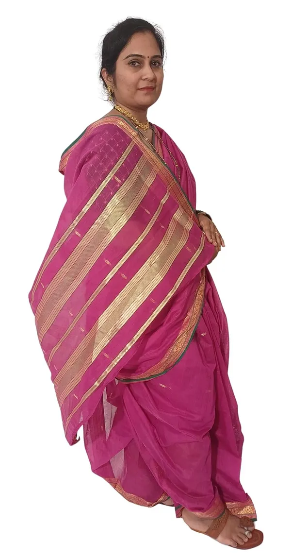 Pink_Acrylic_Pure_Cotton_Premium_&_Elegant_Peshwai_Nauwari_Saree_Without_Blouse_Piece_For_Women