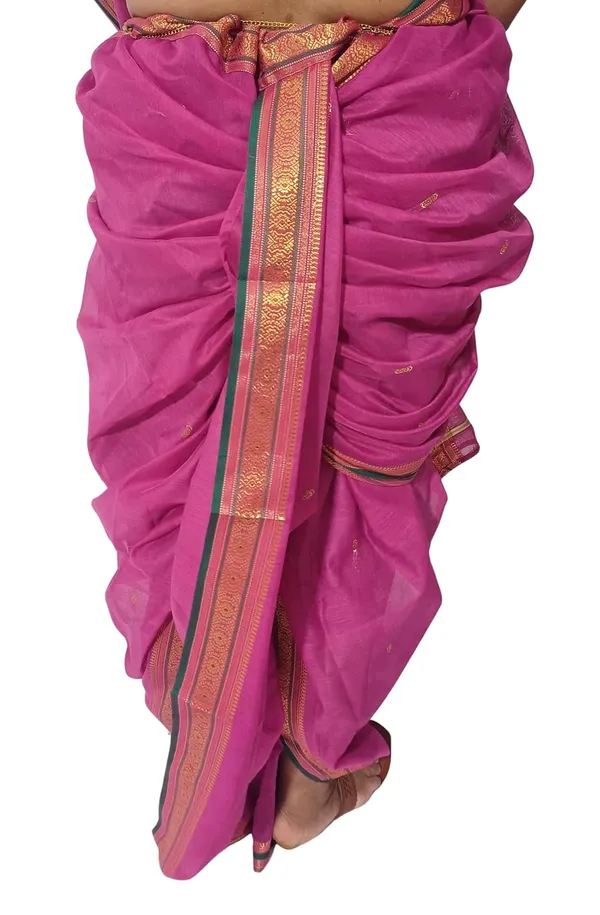 Pink_Acrylic_Pure_Cotton_Premium_&_Elegant_Peshwai_Nauwari_Saree_Without_Blouse_Piece_For_Women