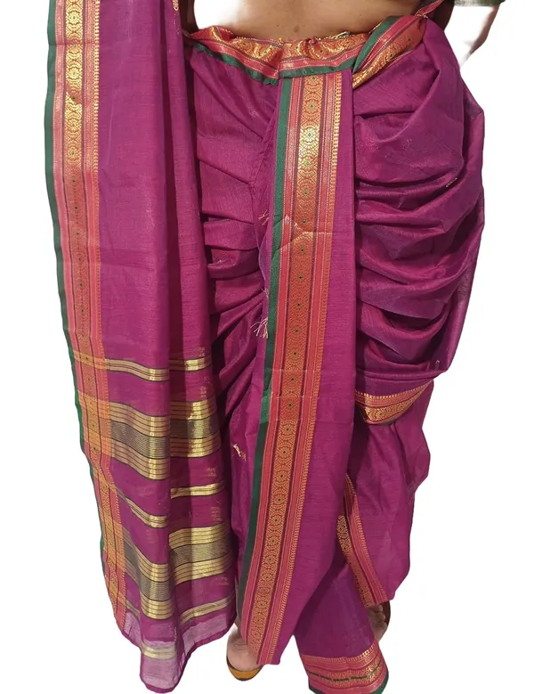 Wine_Acrylic_Pure_Cotton_Premium_&_Elegant_Peshwai_Nauwari_Saree_Without_Blouse_Piece_For_Women