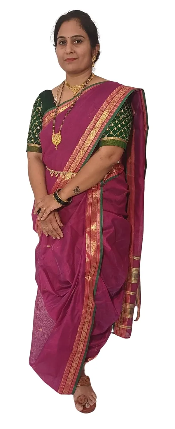 Wine_Acrylic_Pure_Cotton_Premium_&_Elegant_Peshwai_Nauwari_Saree_Without_Blouse_Piece_For_Women
