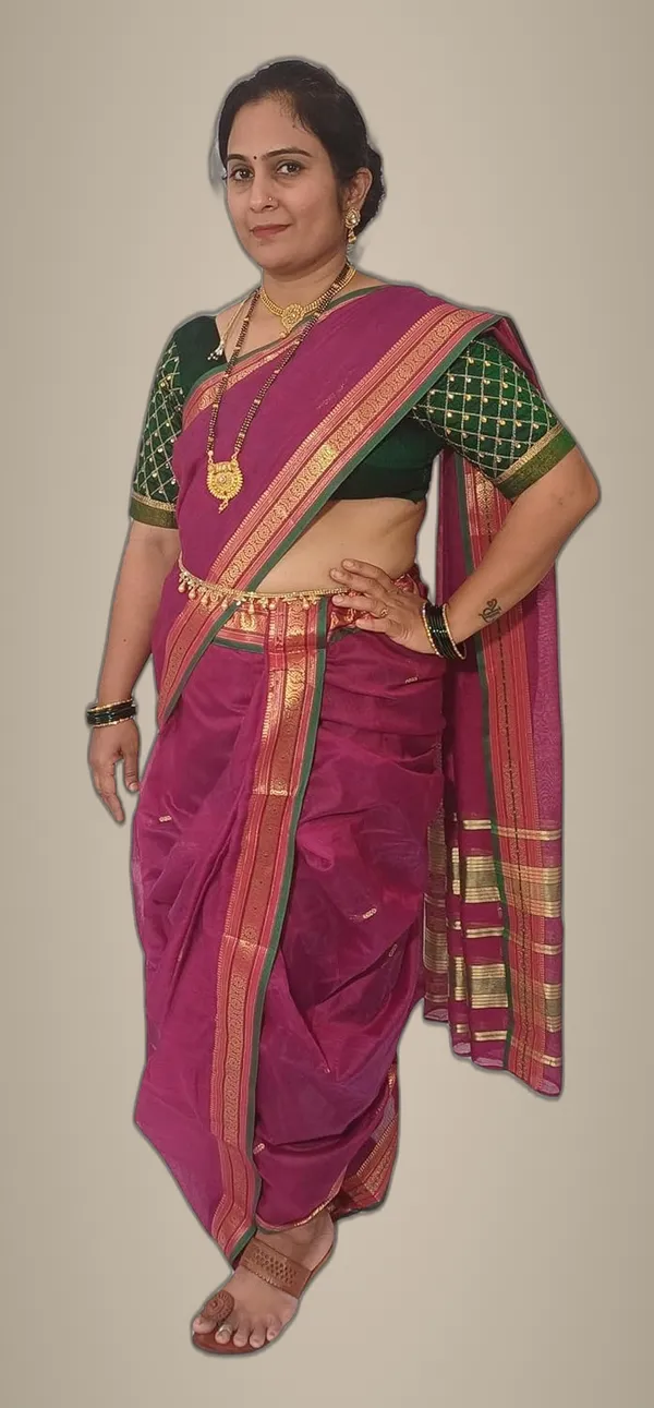 Wine_Acrylic_Pure_Cotton_Premium_&_Elegant_Peshwai_Nauwari_Saree_Without_Blouse_Piece_For_Women