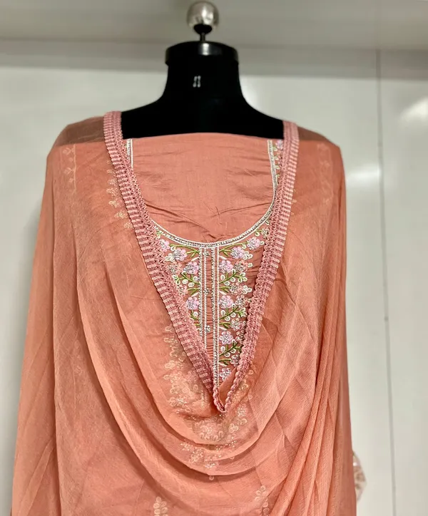 Peach_Georgette_Party_Wear_Traditional_Embroidery_Unstitched_Suit_For_Women