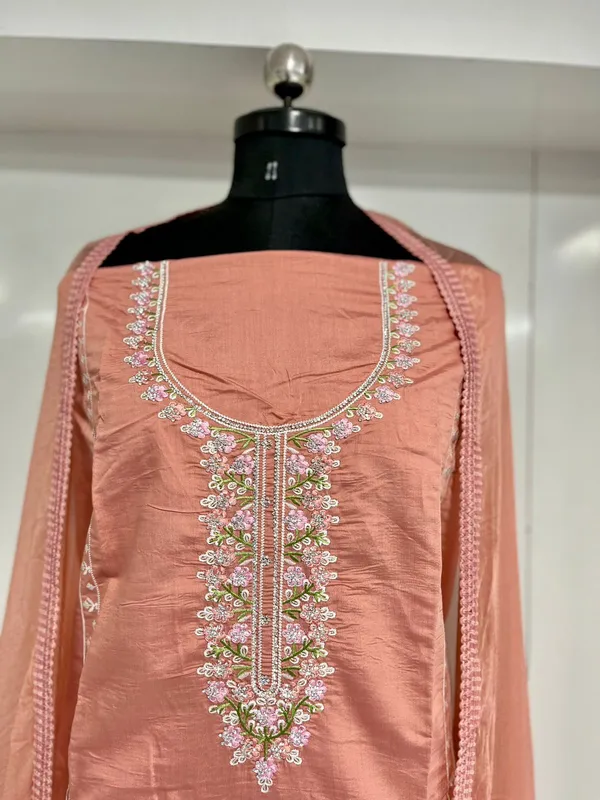 Peach_Georgette_Party_Wear_Traditional_Embroidery_Unstitched_Suit_For_Women