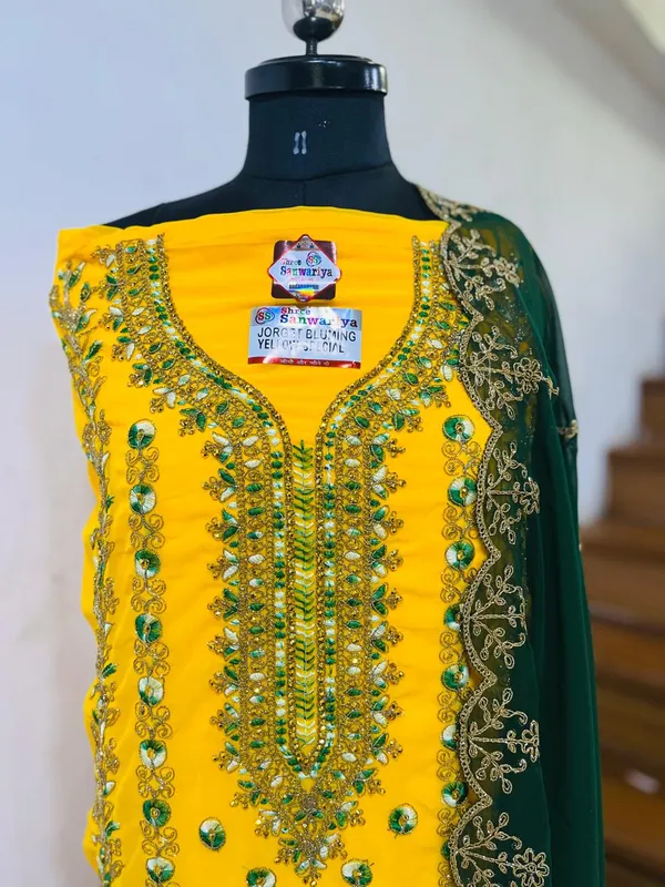 Yellow_Unstitched_Suit_For_Women_|_Georgette_Party_Wear_Traditional_Embroidery_Work_Suit