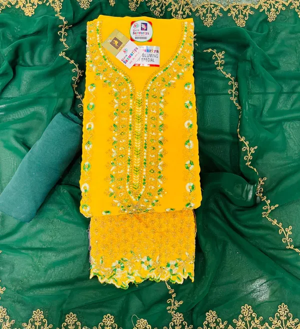 Yellow_Unstitched_Suit_For_Women_|_Georgette_Party_Wear_Traditional_Embroidery_Work_Suit