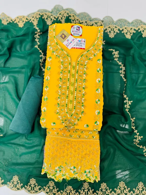Yellow_Unstitched_Suit_For_Women_|_Georgette_Party_Wear_Traditional_Embroidery_Work_Suit