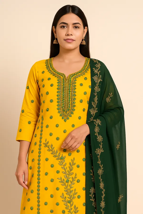 Yellow_Unstitched_Suit_For_Women_|_Georgette_Party_Wear_Traditional_Embroidery_Work_Suit