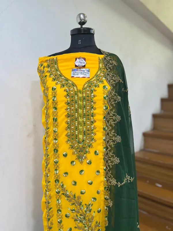 Yellow_Unstitched_Suit_For_Women_|_Georgette_Party_Wear_Traditional_Embroidery_Work_Suit