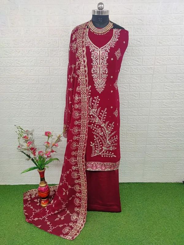 Red_Georgette_Party_Wear_Traditional_Embroidery_Unstitched_Suit_For_Women