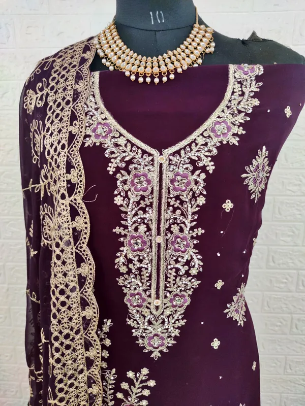 Wine_Georgette_Party_Wear_Traditional_Embroidery_Unstitched_Suit_For_Women