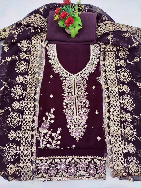 Wine_Georgette_Party_Wear_Traditional_Embroidery_Unstitched_Suit_For_Women