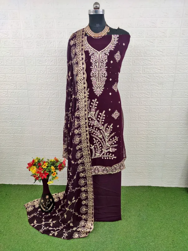 Wine_Georgette_Party_Wear_Traditional_Embroidery_Unstitched_Suit_For_Women