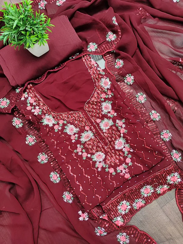 Maroon_Georgette_Party_Wear_Traditional_Embroidery_Unstitched_Suit_For_Women