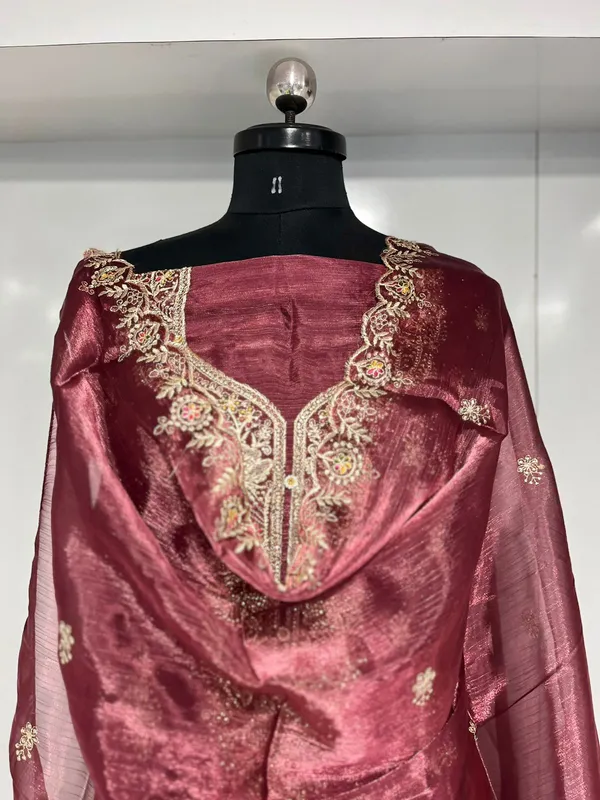 Brown__Shimmer_Organza_Party_Wear_Traditional_Embroidery_Unstitched_Suit_For_Women