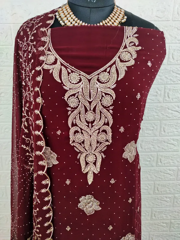 Maroon_Georgette_Party_Wear_Traditional_Embroidery_Unstitched_Suit_For_Women