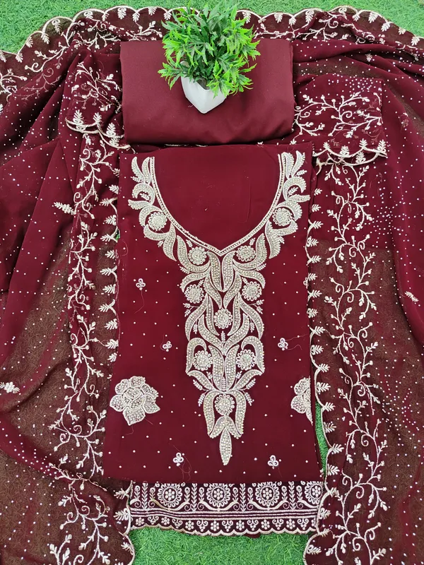 Maroon_Georgette_Party_Wear_Traditional_Embroidery_Unstitched_Suit_For_Women