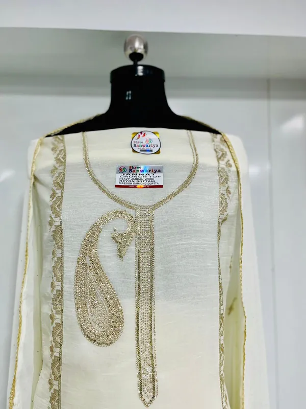 White_Georgette_Party_Wear_Traditional_Embroidery_Unstitched_Suit_For_Women