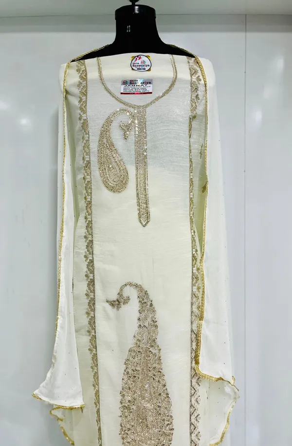 White_Georgette_Party_Wear_Traditional_Embroidery_Unstitched_Suit_For_Women