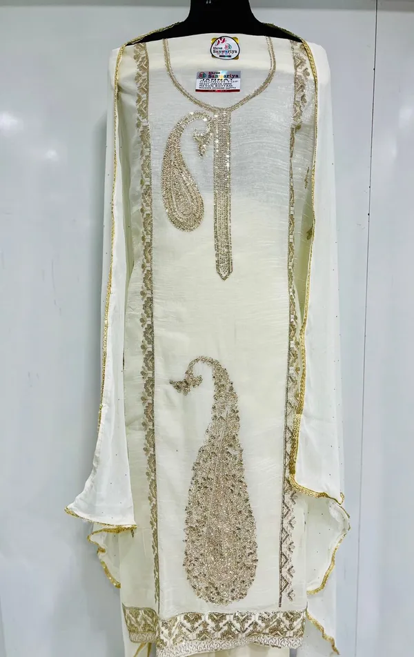 White_Georgette_Party_Wear_Traditional_Embroidery_Unstitched_Suit_For_Women