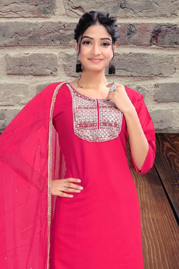 Pink_Rayon_Stiched_Kurti_Set_For_Women