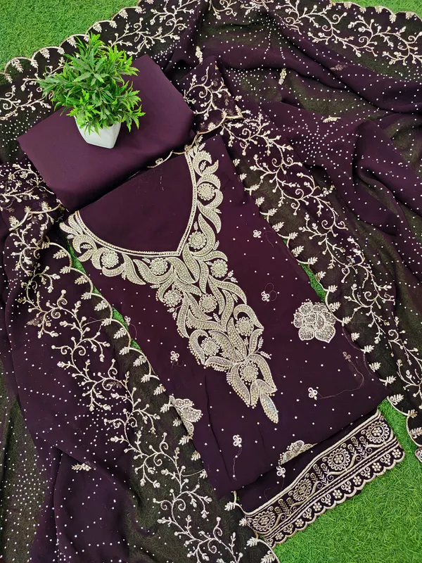 Wine_Georgette_Party_Wear_Traditional_Embroidery_Unstitched_Suit_For_Women