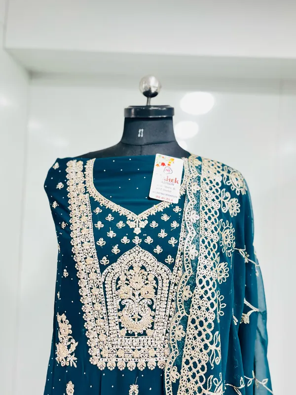 Teal_Georgette_Party_Wear_Traditional_Embroidery_Unstitched_Suit_For_Women