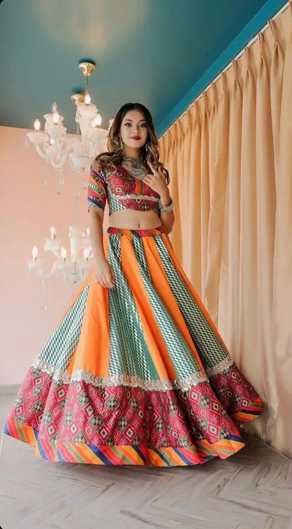 Choli_And_Lehenga_Pure_Dola_Tussar_Silk_Printed_Dola_Silk_Lehenga_Choli_With_Real_Mirror_Work_With_Heavy_Dupatta_For_Women