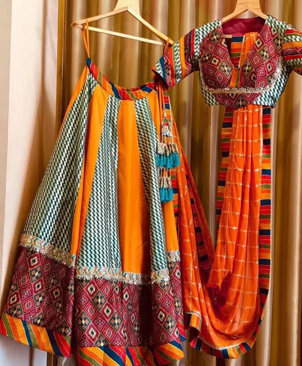 Choli_And_Lehenga_Pure_Dola_Tussar_Silk_Printed_Dola_Silk_Lehenga_Choli_With_Real_Mirror_Work_With_Heavy_Dupatta_For_Women