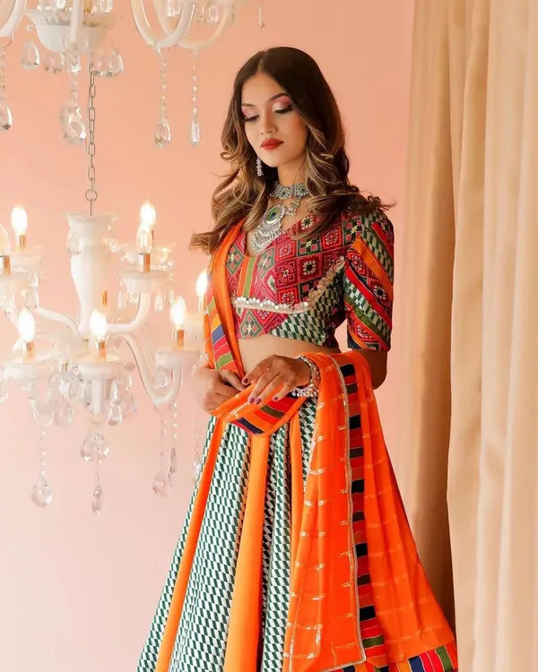 Choli_And_Lehenga_Pure_Dola_Tussar_Silk_Printed_Dola_Silk_Lehenga_Choli_With_Real_Mirror_Work_With_Heavy_Dupatta_For_Women