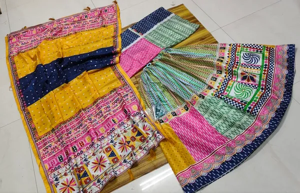 Choli_And_Lehenga_Pure_Dola_Tussar_Silk_Printed_Dola_Silk_Lehenga_Choli_With_Real_Mirror_Work_With_Heavy_Dupatta_For_Women