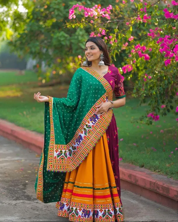 Choli_And_Lehenga_Pure_Dola_Tussar_Silk_Printed_Dola_Silk_Lehenga_Choli_With_Real_Mirror_Work_With_Heavy_Dupatta_For_Women