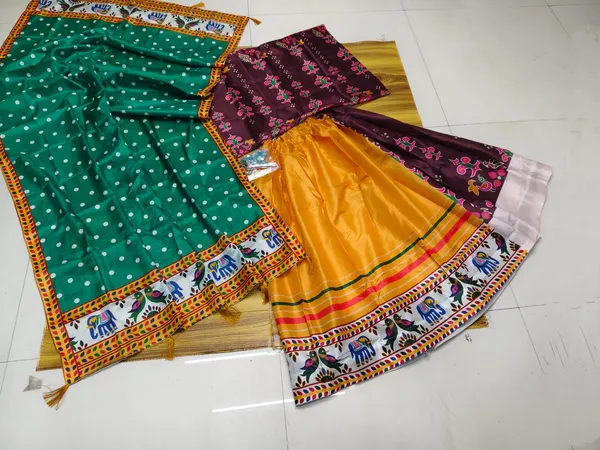 Choli_And_Lehenga_Pure_Dola_Tussar_Silk_Printed_Dola_Silk_Lehenga_Choli_With_Real_Mirror_Work_With_Heavy_Dupatta_For_Women