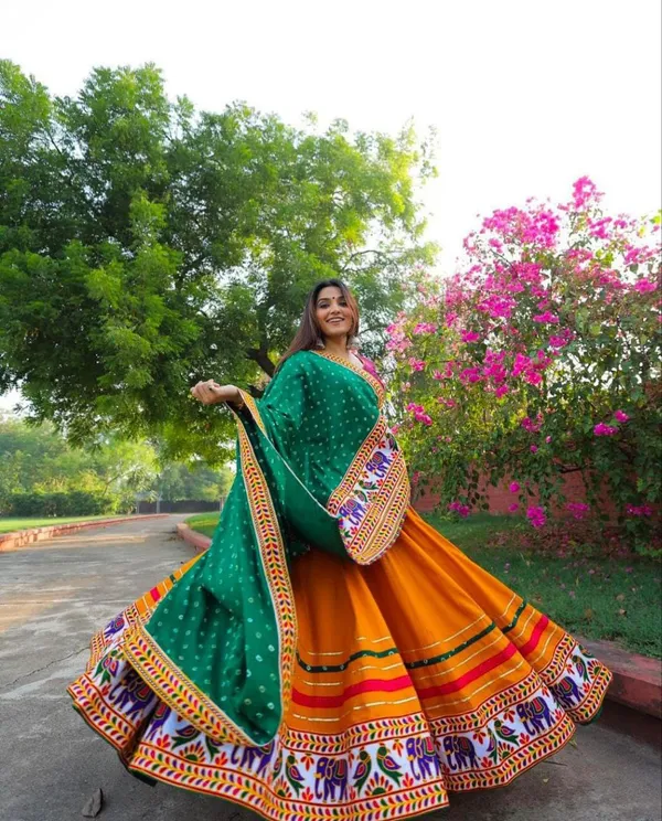 Choli_And_Lehenga_Pure_Dola_Tussar_Silk_Printed_Dola_Silk_Lehenga_Choli_With_Real_Mirror_Work_With_Heavy_Dupatta_For_Women