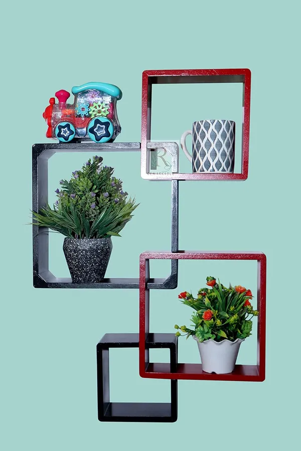 Pack_Of_4_Black_&_Red_Wooden_Floating_Wall_Shelves