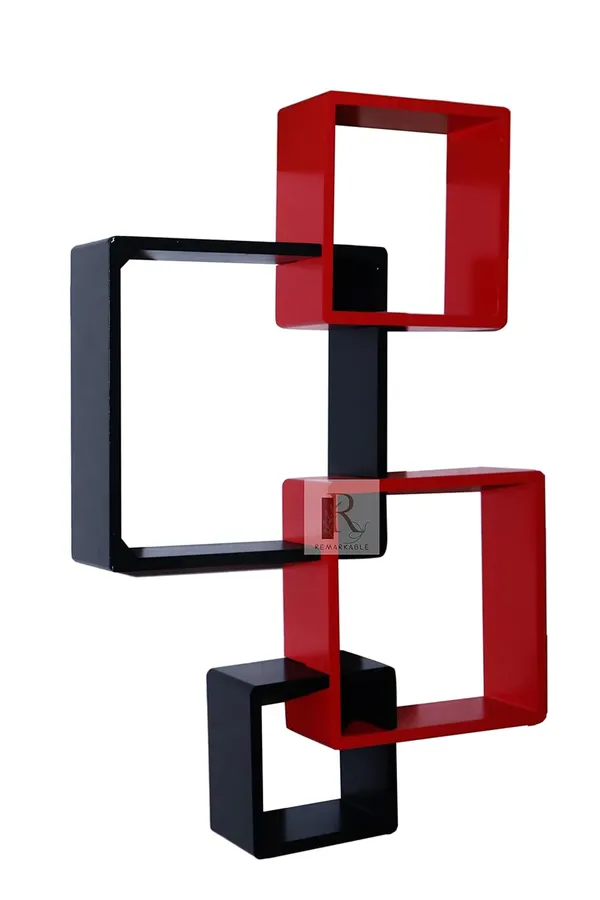 Pack_Of_4_Black_&_Red_Wooden_Floating_Wall_Shelves