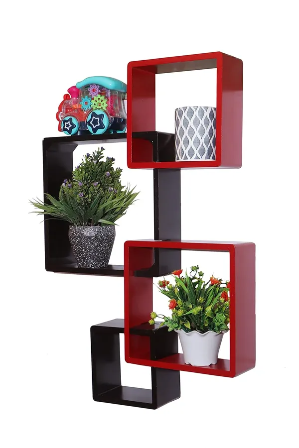 Pack_Of_4_Black_&_Red_Wooden_Floating_Wall_Shelves