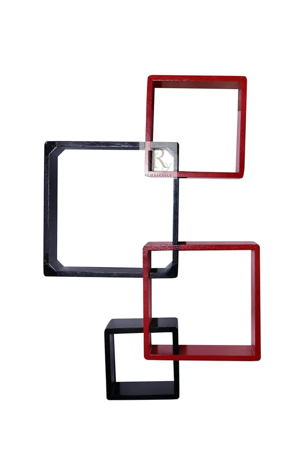 Pack_Of_4_Black_&_Red_Wooden_Floating_Wall_Shelves