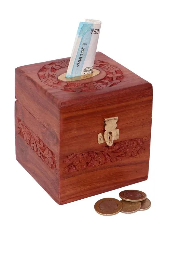 Multicolor_Wooden_Money/Piggy_Bank,_Money_Box,_Coin_Box_With_Carved_Design_For_Kids/Children._Without_Lock_(4.5_X_4_X_4_Inches)
