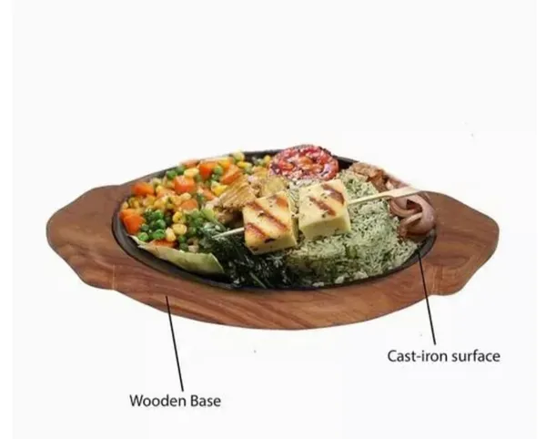 Brown_Iron_Sizzler_Plater_With_Wooden_Stand/Wooden_Ovel_Sizzling_Brownie_Plate/Serving_Platter/Hot_Sizzling_Plate_For_Kitchan_Brown_5_Inch_Sizzler_Plate_(Pack_Of_2)