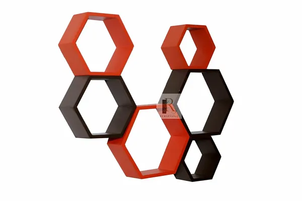Pack_Of_6_Orange_&_Brown_Wooden_Floating_Wall_Shelves