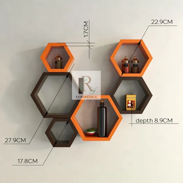 Pack_Of_6_Orange_&_Brown_Wooden_Floating_Wall_Shelves