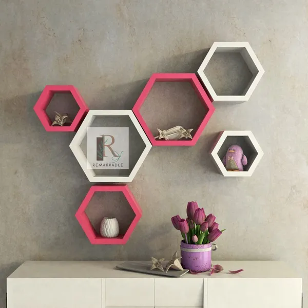 Pack_Of_6_Pink_&_Black_Wooden_Floating_Wall_Shelves